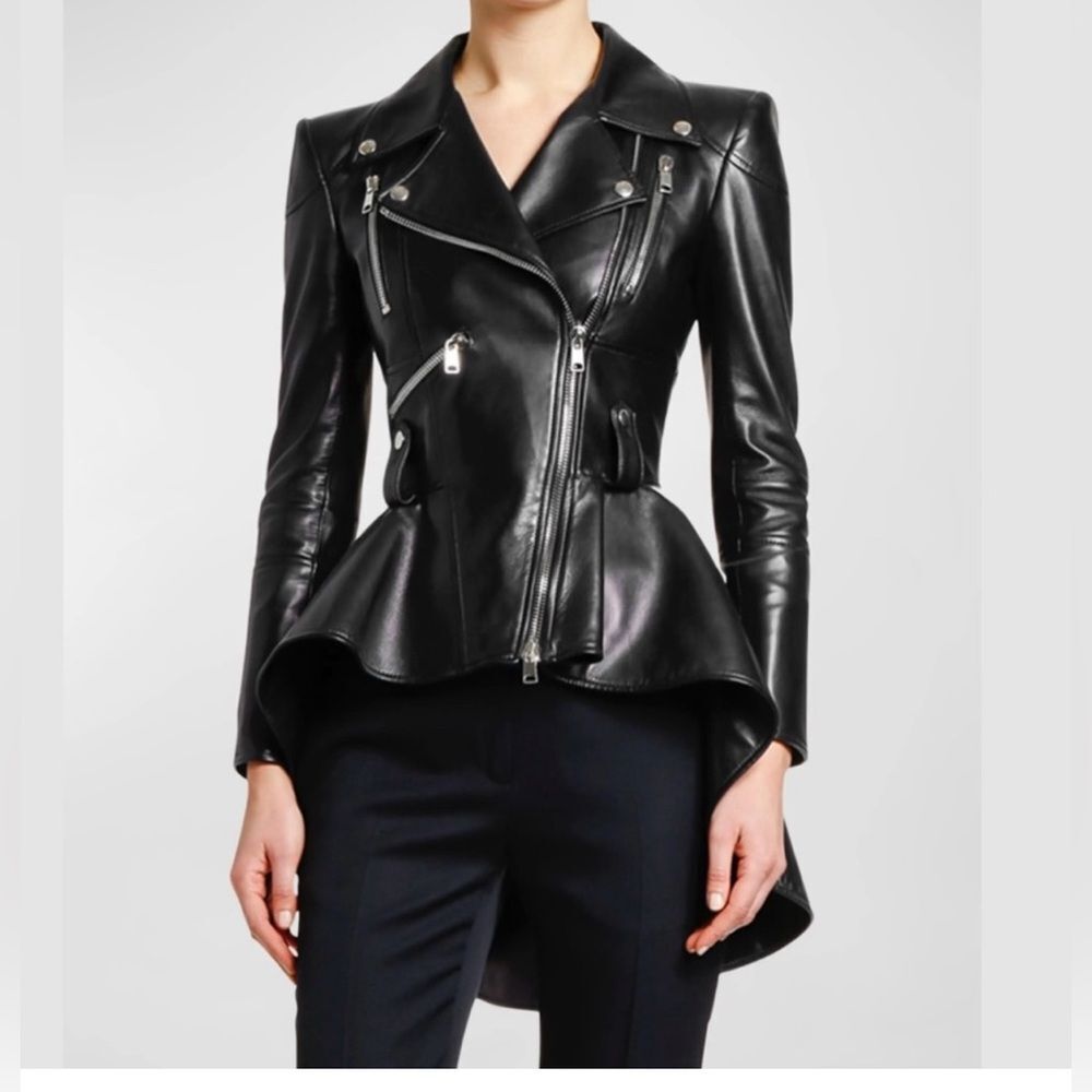 Alexander McQueen Leather Peplum Biker Jacket Size 40 (US 4)